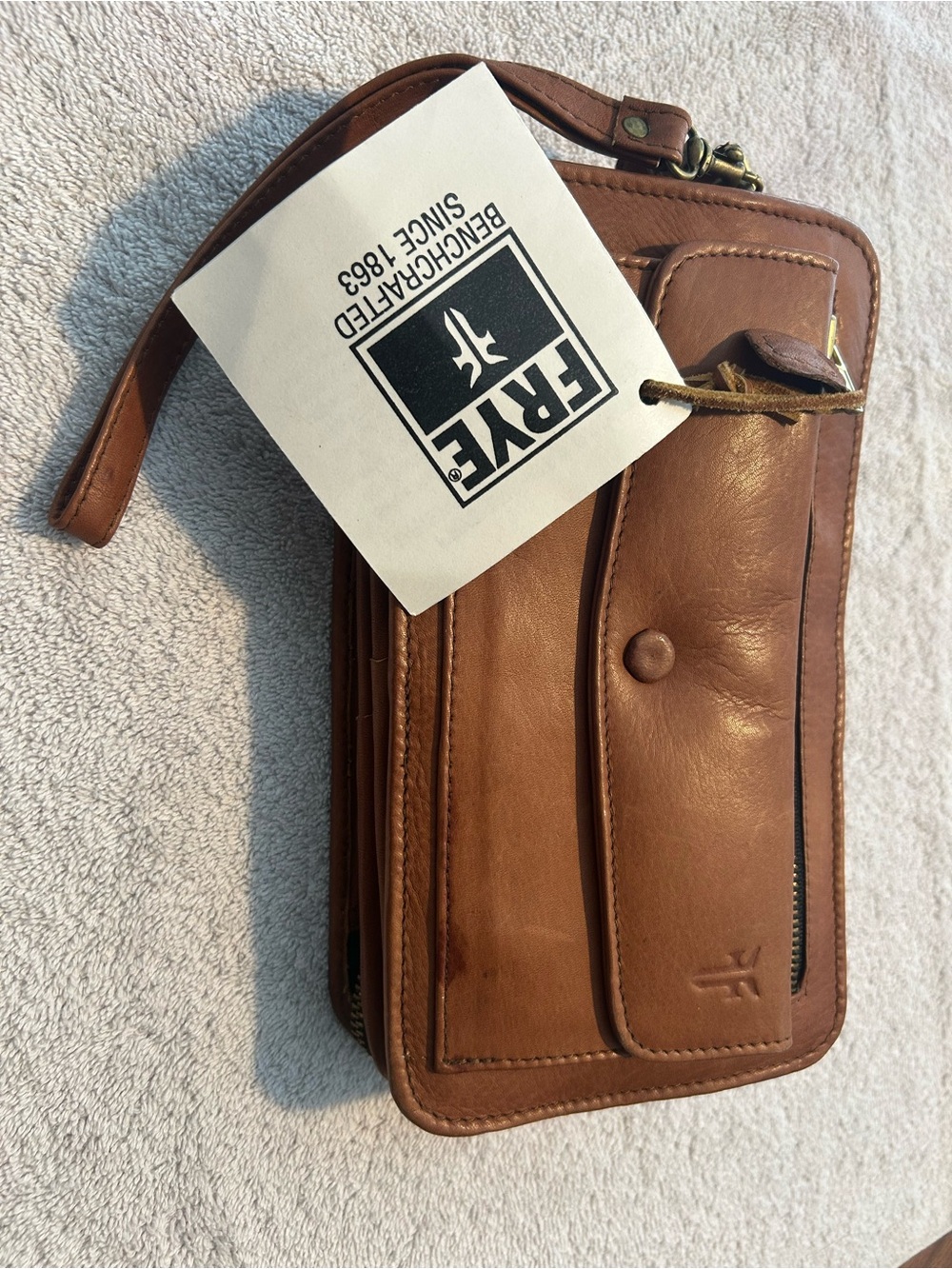 Frye Cognac Leather Wristlet Wallet